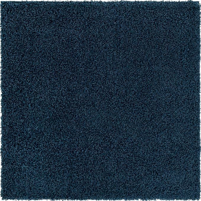 Unique Loom Solid Shag Collection Area Rug (5' 1" Square, Sapphire Blue/ Navy Blue)