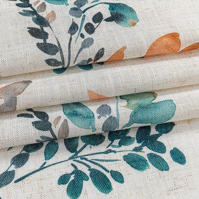 MYSKY HOME Floral Linen French Door Curtains 40 inch Long 2 Panels for Front Door Light Filtering Privacy Semi Sheer Window Curtains with Rod Pocket, Burnt Orange, 24" W Each Panel