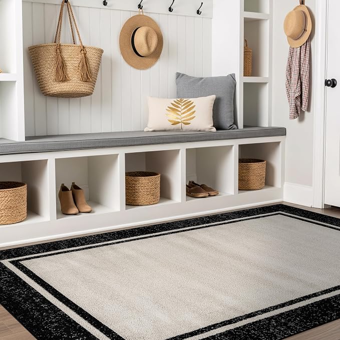 Rugshop Modern Transitional Bordered Area Rug for Living Room Cream 4' x 6'