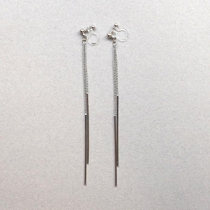 Comfortable Stick Invisible Clip On Earrings Gold Dangle Long Waved Threader Bar Clip-On Non Pierced Earrings Silver For Women,…