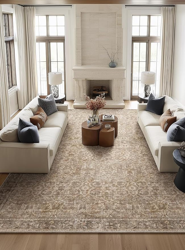 Washable Rugs for Living Room: 10x14 Area Rugs for Bedroom Ultra Soft Non-Slip Stain Resistant Vintage Boho Large Carpet for High-Traffic Dining Room - Farmhouse Decor