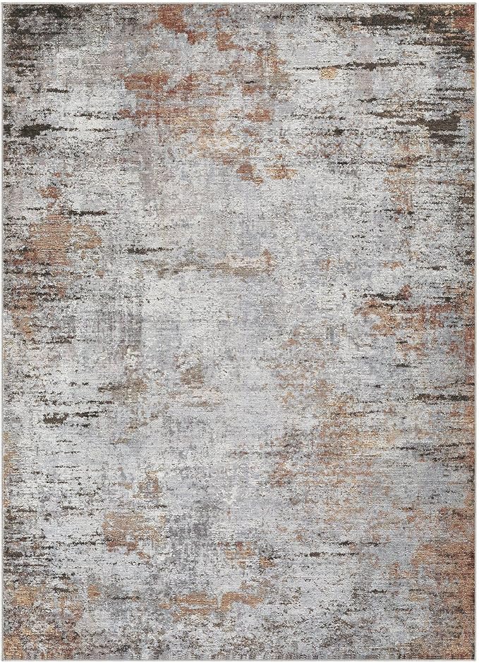 DMOYEST Area Rug Living Room Rugs - 9x12 Large Soft Indoor Neutral Modern Abstract Low Pile Washable Rug Carpet for Bedroom Dining Room Farmhouse Home Office - Grey Rust