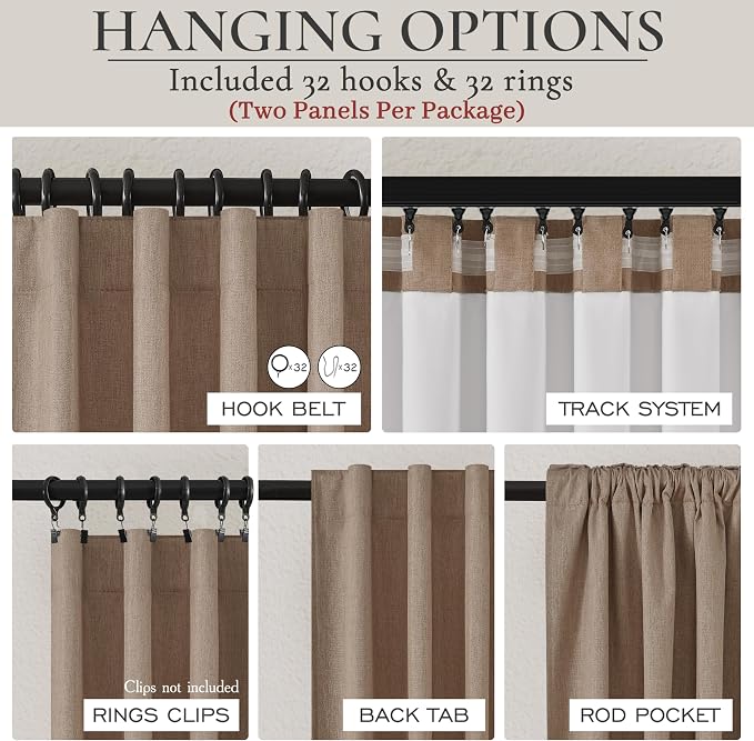 RustBrown Black Out 108 Inch Long Boho Curtains 2 Panel Set, Farmhouse Curtains for Living Room Darkening/Thermal/Noise Reduction Textured Flax Linen Drape 8ft Hook&Ring Included Chocolate 50"Wx108" L