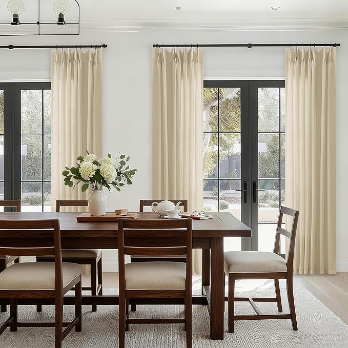 Pinch Pleated Linen Sheer Curtains 108 Inches Long Extra Long Beige | Tan, Light Filtering, 108 Inch Curtains, for Living Dining Room Bedroom, Pinch Pleat Drapes, with Hooks Rings, Back Tab, 9FT