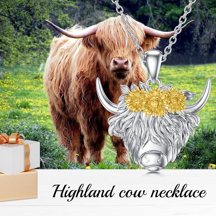 Highland Cow Gifts for Women 925 Sterling Silver Highland Cow Birthstone Necklace Fluffy Cow Jewelry Gifts Birthday Christmas