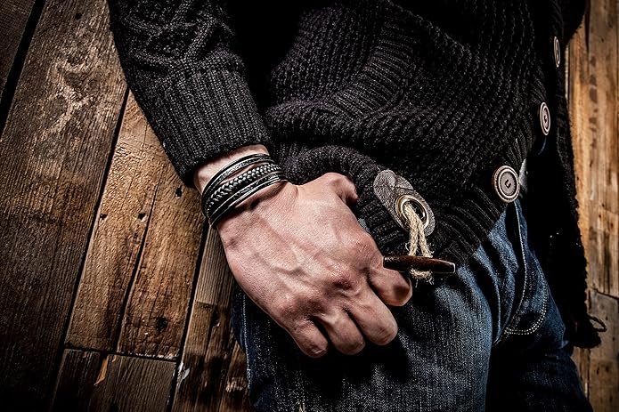 SERASAR | Premium Leather Bracelet [Braid] for Men in Black & Brown | Various Lengths | Magnetic Stainless Steel Clasp | Exclusive Jewellery Box | Great Gift Idea for Men