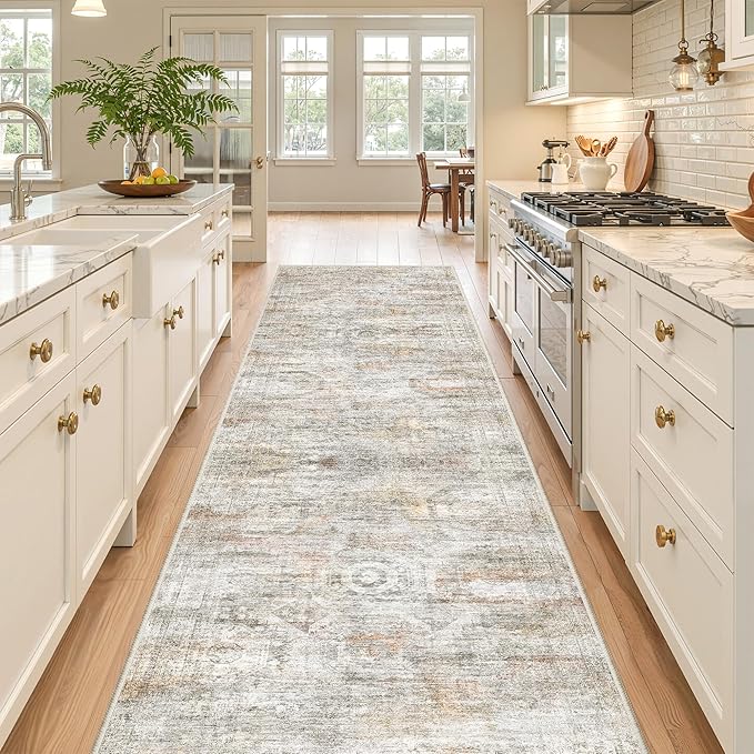 2'6 x 10' Runner Rug Non Slip,Washable Kitchen Rugs,Green | 10 ft Runner Rug for Hallway,Entryway,Bedroom,Bathroom,Living Room,Thin,Soft, Long Rug,Stain Resistant Indoor Carpet