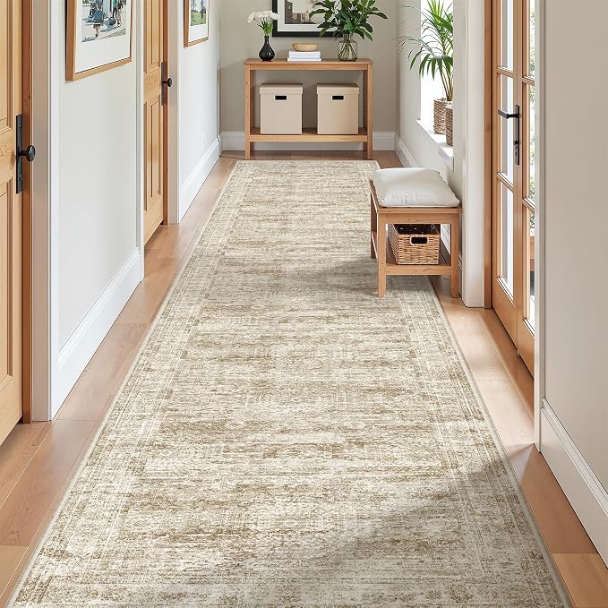 2'6 x 12' Runner Rug Non Slip,Washable Kitchen Rugs,Brown | Carpet Runners for Hallway 12ft,Entryway,Bedroom,Living Room,Thin,Soft, Long Rug,Stain Resistant Indoor Carpet