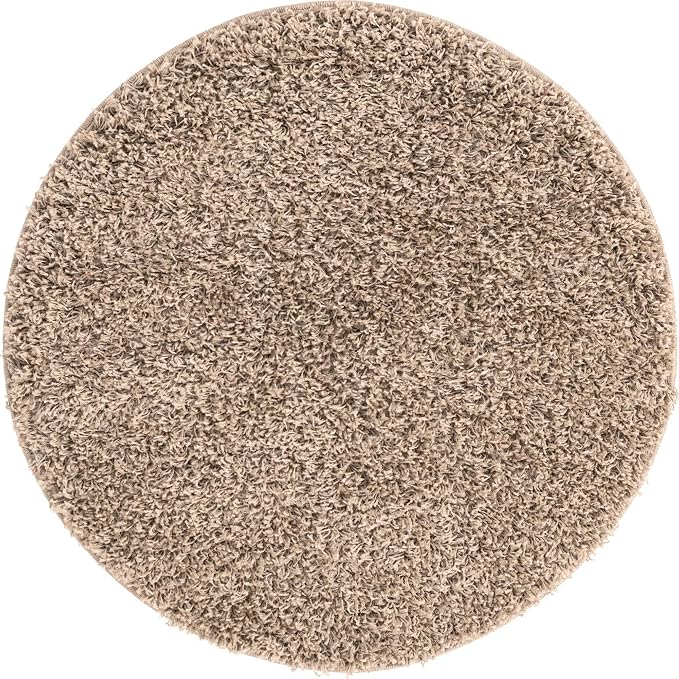 Unique Loom Solid Shag Collection Area Rug (3' 3" Round, Taupe)