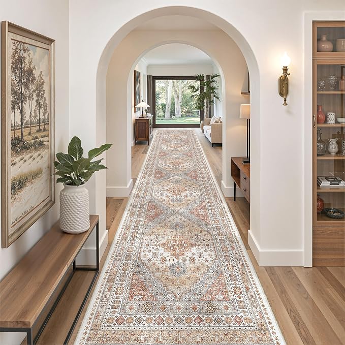 zesthome 3x16 Washable Runner Rug for Hallway, Non-Slip Long Hallway Runner for Entryway, Soft Vintage Kitchen Mats for Floor, Abstract Dining Room, Bedroom, Living Room Rugs(Orange,3'x16')