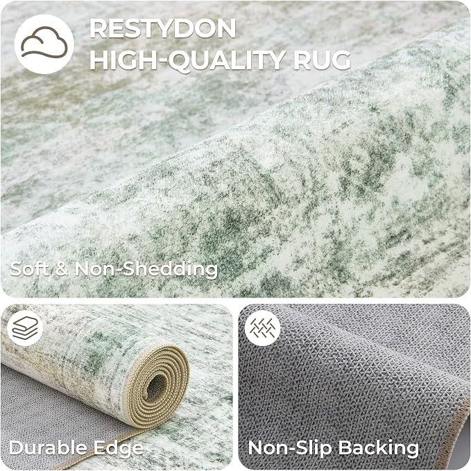 2x12 Runner Rug Non Slip,Washable Hallway Runner Rug,Green | Long Neutral Rugs for Kitchen,Entryway,Bedroom,Bathroom,Laundry Room,Thin,Soft Runner Rug,Stain Resistant Indoor Carpet