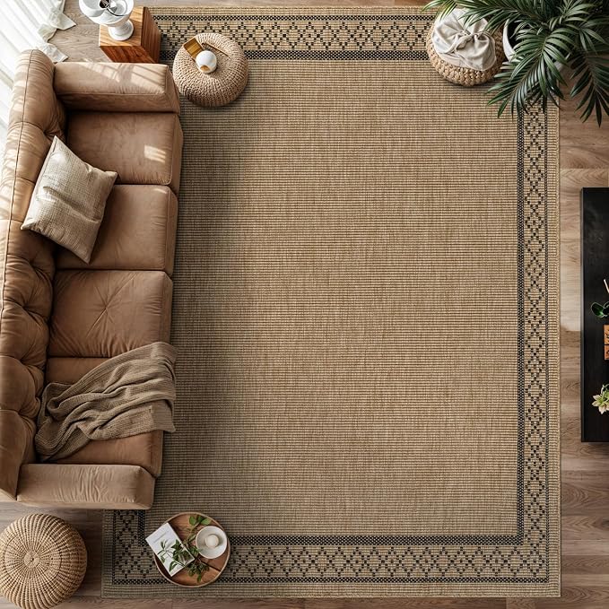 Luul Home Easy Jute Rugs 5x7 Frame Natural Color Living Room Indoor Outdoor Area Rug for Patio and Kitchen Rug High Traffic Washable Easy to Clean Solid Boho Woven Design Carpet (5 x 7)