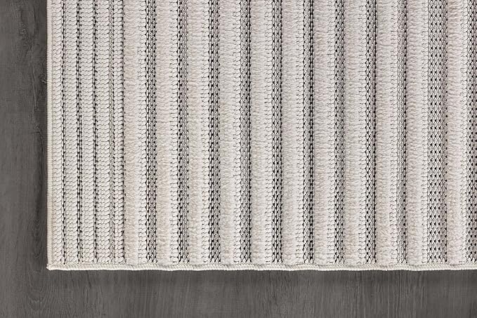 CAMILSON Modern Rug 8x10 Luxury Swirl Curved Micro Loop Area Rugs Soft High-Low Pile Stain Resistant Easy to Clean Non-Shedding Durable Living Room Bedroom Indoor Carpet (White)