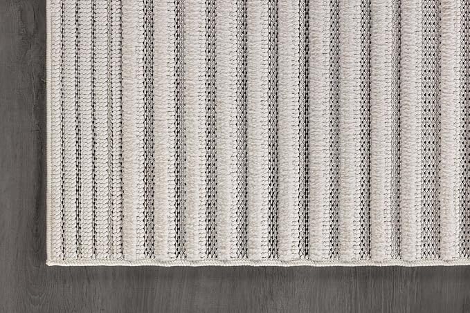 CAMILSON Modern Rug 10x14 Luxury Swirl Curved Large Micro Loop Area Rugs Soft High-Low Pile Stain Resistant Easy to Clean Non-Shedding Durable Living Room Kitchen Indoor Carpet (White)