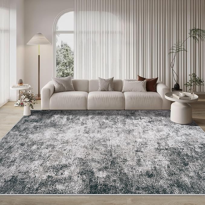 9x12 Area Rugs for Living Room Rug Washable: Modern Large Rug for Dining Room Bedroom Carpet Non Slip 9 by 12 Indoor Abstract Nursery Home Office Black