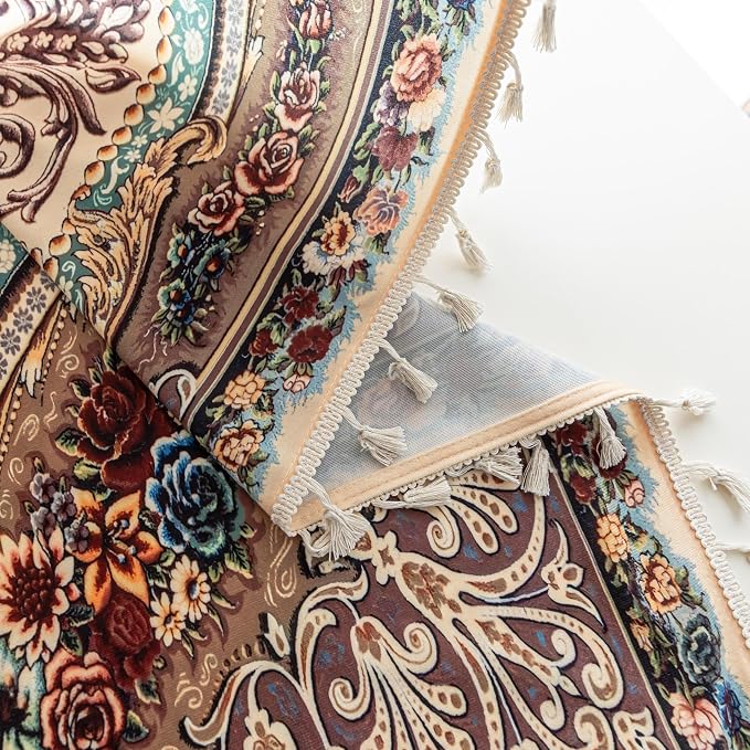 Brown Medallion Curtains 96 Inches Long, Vintage Paisley Boho Farmhouse Light Filtering Rod Pocket Drapes with Tassel Trim for Bedroom Living Room, 2 Panels