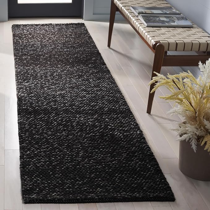SAFAVIEH Natura Runner Rug 2'3"x11', Wool Knotted Black & Grey NAT425Z