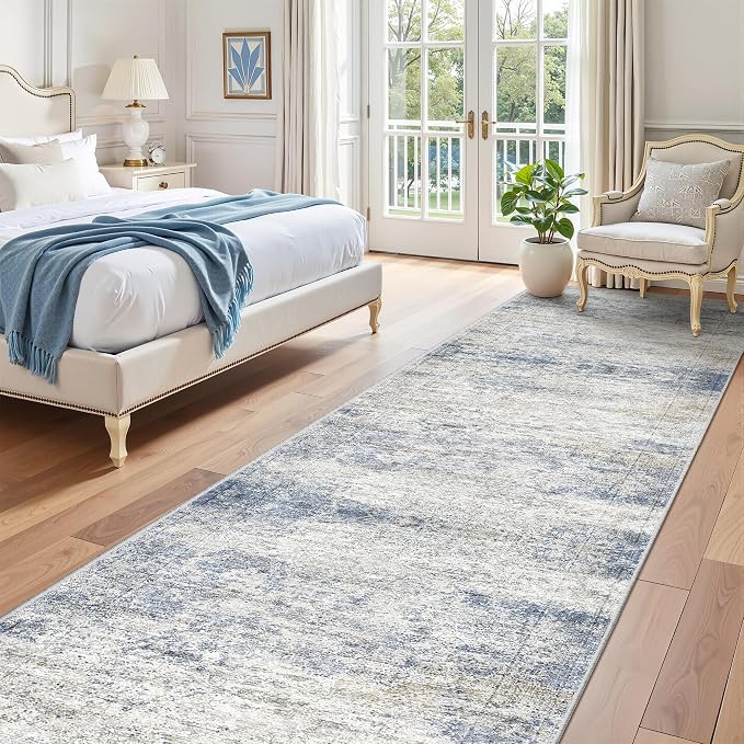 3x12 Runner Rug Non Slip,Washable Hallway Runner Rug,Blue | Carpet Runners for Hallway 12ft,Entryway,Bedroom,Living Room,Thin,Soft, Long Rug,Stain Resistant Indoor Carpet