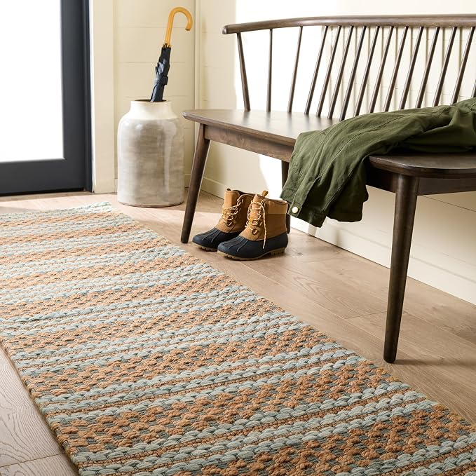 Martha Stewart X SAFAVIEH Collection Runner Rug - 2'3" x 8', Natural & Light Blue, Handmade Wool & Jute, Ideal for Hallway, Foyer, Bedroom (MSR9528L)