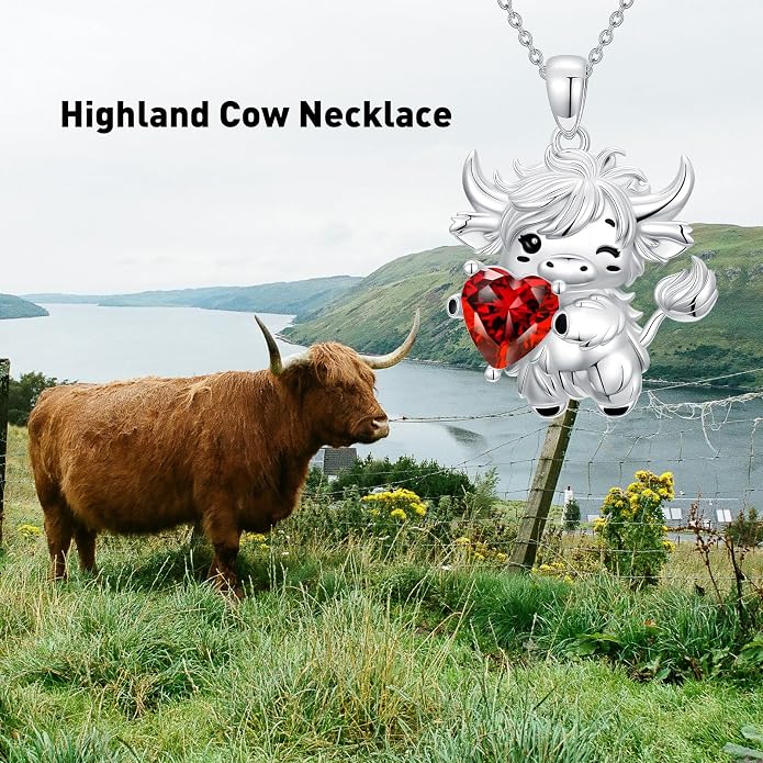 PELOVNY Teddy Bear Necklace for Women 925 Sterling Silver Bear/Highland Cow/Fox/Cat/Axolotl Birthstone Necklace Christmas Birthday Jewelry Gifts for Mom Daughter Wife Sister