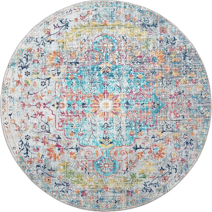 Mandala - Indoor Area Rugs 6R Washable, Stain Resistant Machine Washable Rugs for Living Room, Bedroom, and Modern House Décor - Durable Polyester Material, Colorful Patterned - Blue & Multi Color