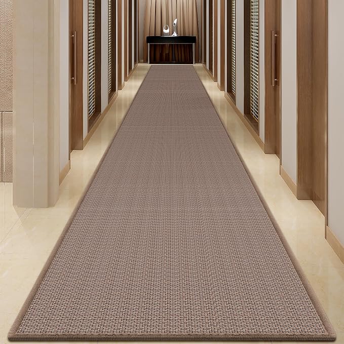 GOYLSER Kitchen Jute Rug Runner Non Slip, Front Door Runner Indoor Entrance, 20 ft Bottom Rubber Backed Waterproof Laundry Mat, Light Brown