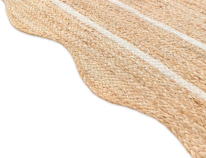 Wave Scalloped Jute Runner - Natural, Off White Jute Boho Scallop entryway Farmhouse Rug (3'x5')