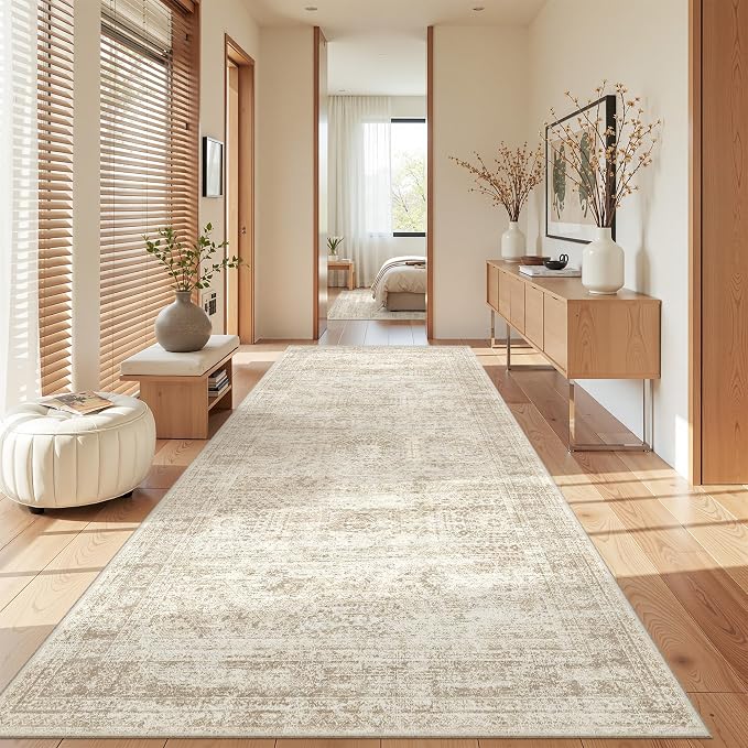 4x8 Rug Non Slip,Washable Hallway Runner Rug,Beige | Area Rugs for Kitchen,Entryway,Bedroom,Bathroom,Nursery Room,Thin,Soft Runner Rug,Stain Resistant Indoor Carpet