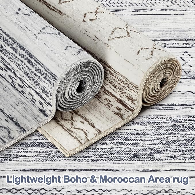 Tortania Area Rug Living Room Rugs - 9x12 Washable Large Soft Neutral Boho Moroccan Bohemian Farmhouse Rug Indoor Floor Carpet for Bedroom Under Dining Table Home Office Decor - Grey