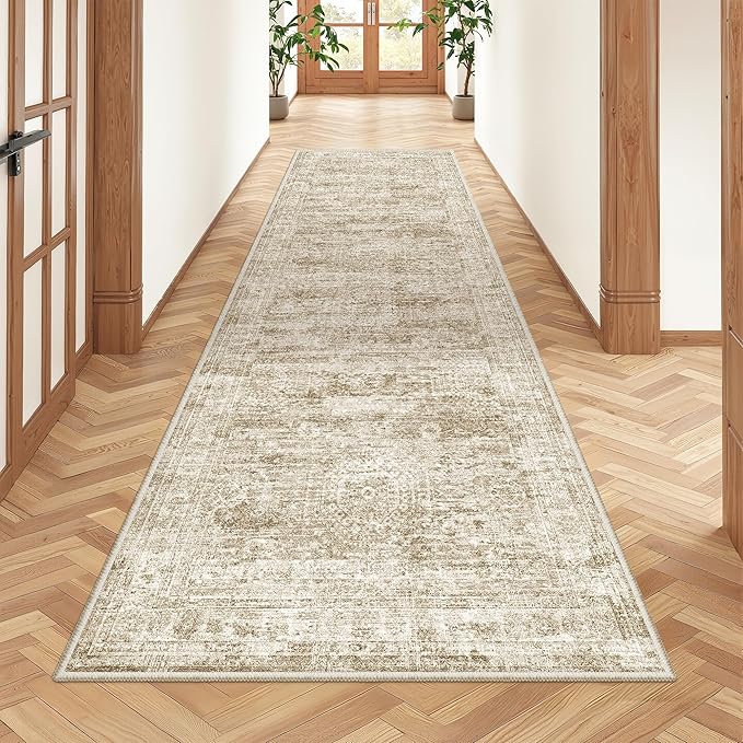 2x7 Runner Rug Non Slip,Washable Hallway Runner Rug,Brown | Neutral Rugs for Kitchen,Entryway,Bedroom,Bathroom,Nursery Room,Thin,Soft Runner Rug,Stain Resistant Indoor Carpet