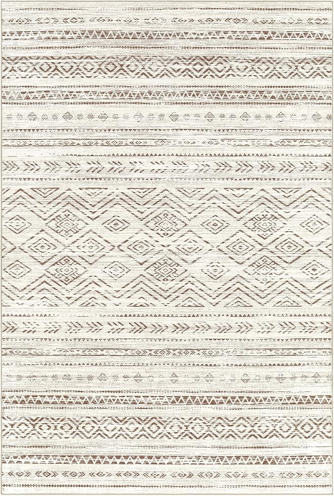 Tortania Area Rug Living Room Rugs - 8x10 Washable Large Soft Neutral Boho Moroccan Bohemian Farmhouse Rug Indoor Floor Carpet for Bedroom Under Dining Table Home Office Decor - Beige Brown