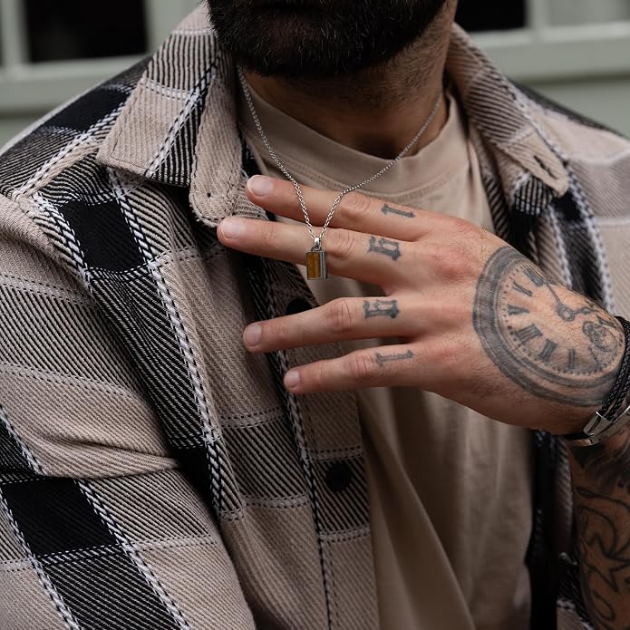 Forge & Foundry Men's Minimalist Stainless Steel and Solid Onyx Inlay Pendant | 21 Inch Rolo Chain | Design-Led Artisan Jewelry, from London