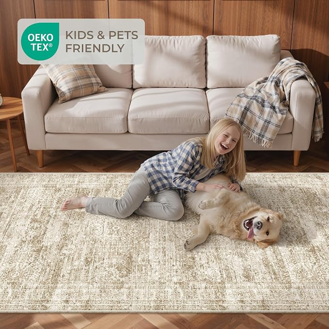 2'6 x 10' Runner Rug Non Slip,Washable Kitchen Rugs,Brown | 10 ft Runner Rug for Hallway,Entryway,Bedroom,Bathroom,Living Room,Thin,Soft, Long Rug,Stain Resistant Indoor Carpet