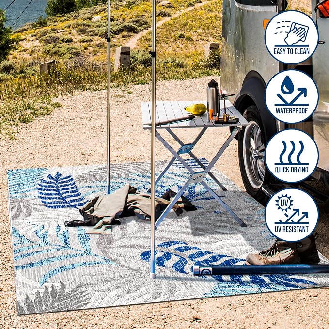 JONATHAN Y Tropics Palm Leaves Indoor Outdoor Area Rug 4X6 Gray/Blue | Ships Rolled, Durable Flat Weave, Lays Flat for Backyard, Patio, Porch, Easy-Cleaning, High Traffic,Pet-Friendly,Non-Shedding