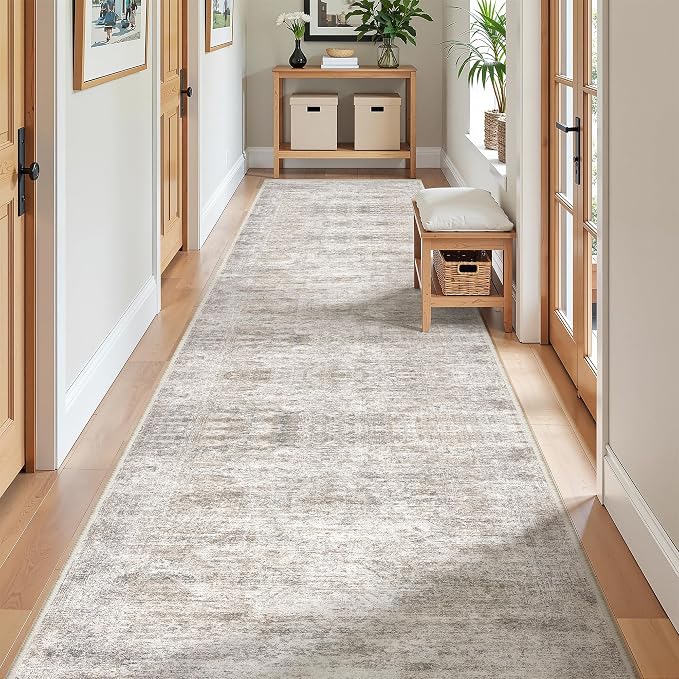 2'6 x 10' Runner Rug Non Slip,Washable Kitchen Rugs,Taupe | 10 ft Runner Rug for Hallway,Entryway,Bedroom,Bathroom,Living Room,Thin,Soft, Long Rug,Stain Resistant Indoor Carpet