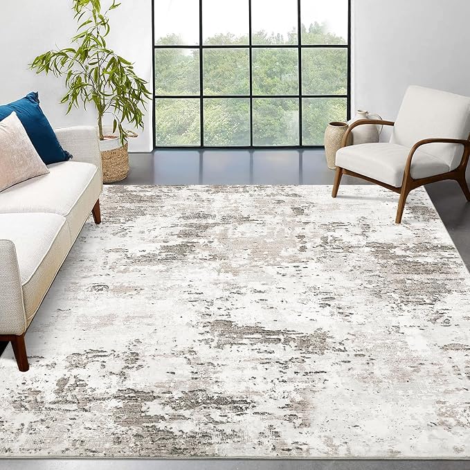ROYHOME Area Rug 4x6 for Living Room Bedroom Dining Room, Taupe/Beige | Stain Resistant Carpet Modern Abstract Rugs Ultra Soft Indoor Floor Cover Accent Rug Low Pile Thin Machine Washable
