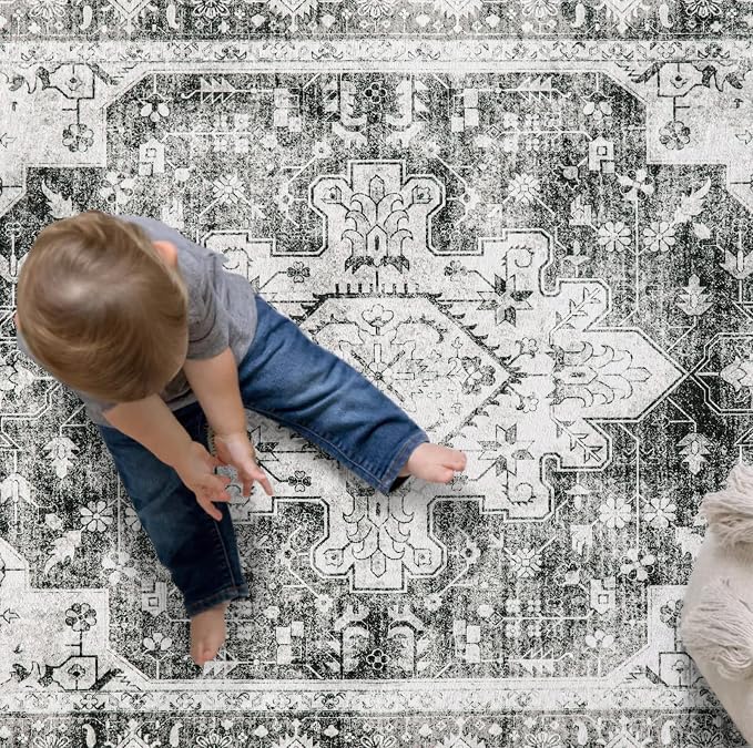 Moynesa Ultra-Thin Washable Gray Hallway Runner Rug - 2'6"x8, Non Slip Non Shedding Pet Friendly Kitchen Bathroom Carpet for Coffee Bar Vanity Entryway