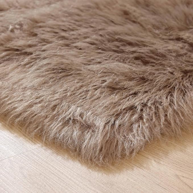 Goolela Beige Area Rug 6x9 Light Brown Fluffy Fuzzy Sheepskin Rug for Living Room Bedroom Shag Faux Fur Carpet Rectangle