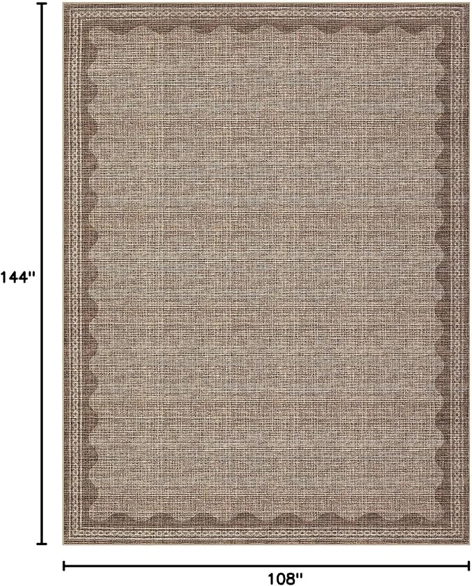 9x12 Scalloped Area Rugs Coffee Washable Living Room Bedroom Rug | Solid Tan Rug for Bedroom Girls, Non Slip Throw Carpet With Rubber Back, Soft Dorm Nursery Scalloped Rugs for Dining Room