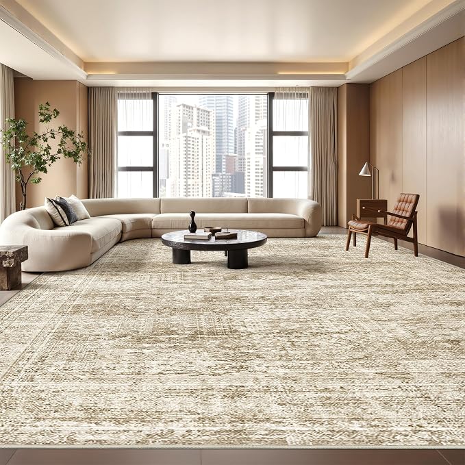 8x10 Area Rugs for Living Room,Large Washable Rug,Brown | Rugs for Bedroom,Dining Room,Office,Low Pile,Soft, Neutral Rug,Stain Resistant Indoor Carpet,Non Slip,Home Decor