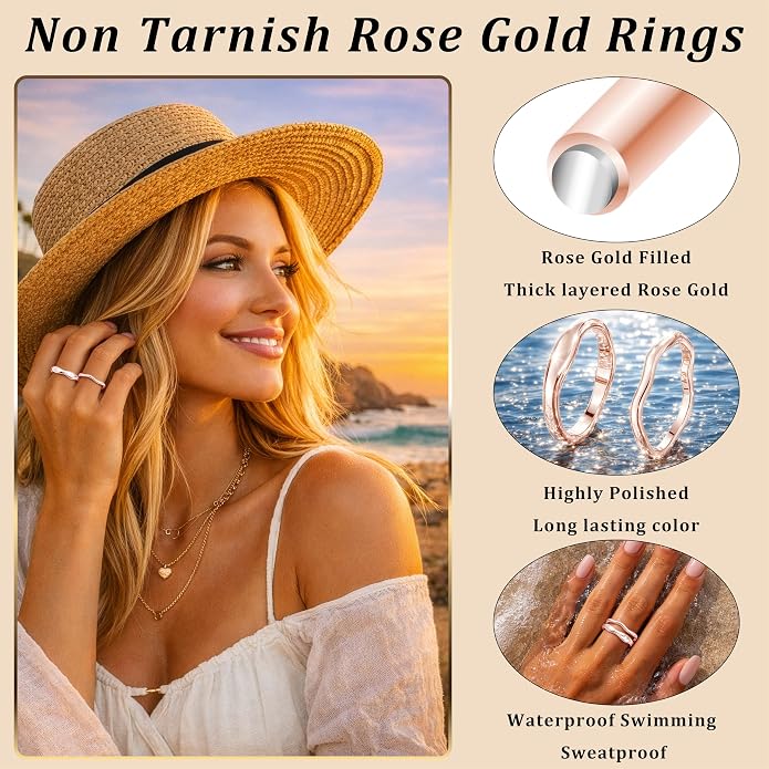 Gold Rings for Women Men Non Tarnish, Waterproof Chunky 14K Gold Plated Dainty Stackable Rings Trendy Statement Pinky Thumb Rings Engagement Eternity Wedding Band Ring Stacking Gold Jewelry Size 3 4 5 6 7 8 9 10 11