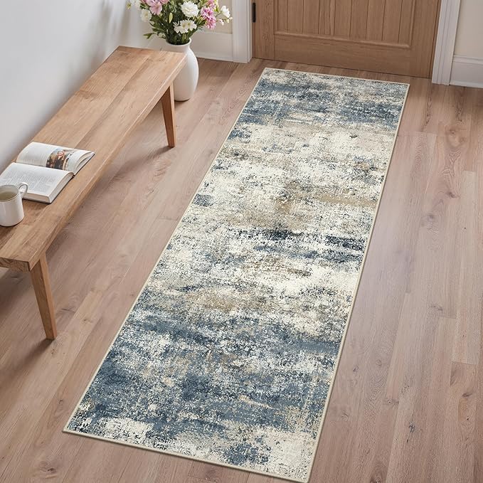 GENIMO Runner Rug Non Slip 2x8, Washable Rug Runner for Hallways Kitchen, Abstract Modern Kitchen Rugs, Low Pile Lightweight Carpet Runners for Entryway, Bedroom, Laundry, Navy Blue
