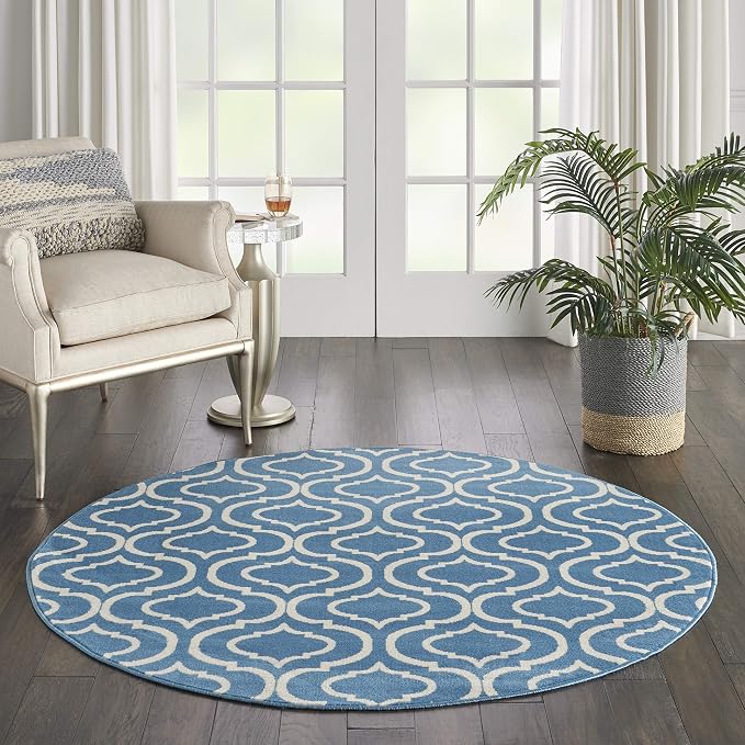 Nourison Home Jubilant Blue 5'3" x Round Area Rug - Easy Clean, Non Shedding, Bed Room, Living Room, Dining Room, Kitchen (5' x Round)