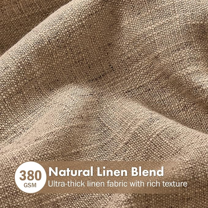 MIULEE Thick Linen Curtains, 42Wx96L, Brown Tan Semi Sheer Linen Textured | Light Filtering Window Privacy Drapes with Back Tab Rod Pocket for Farmhouse/Living Room/Bedroom, Set of 2
