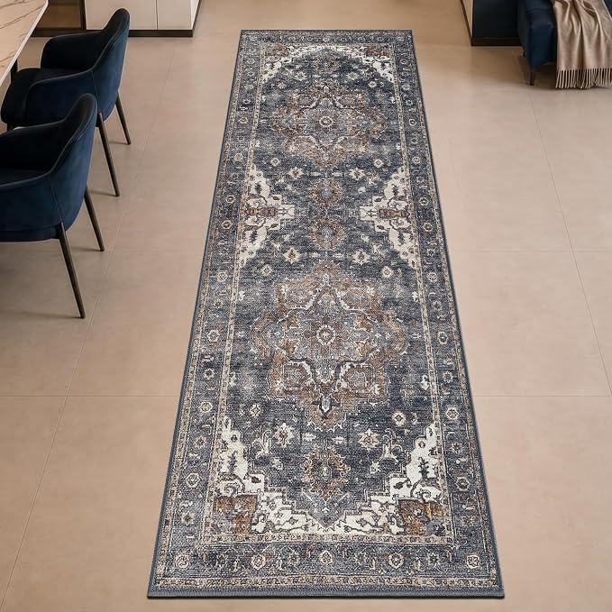 Keen Home Design 30"x84" Rug - Machine Washable Runner Rug with Non-Slip Backing, Ideal for Hallway, Entryway, Kitchen, Laundry Room - Vintage, Easy Clean, Durable, Low Pile Rug - (2'6" x 7')