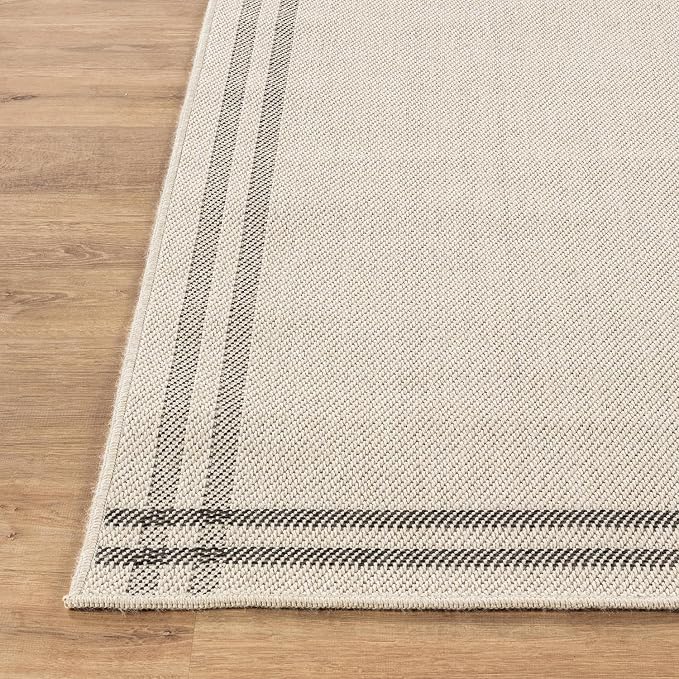 Luul Home Easy Jute Rugs 4x6 Bordered Bone Color Living Room Indoor Outdoor Area Rug for Patio and Kitchen Rug High Traffic Washable Easy to Clean Solid Boho Woven Design Outside Carpet (4 x 6)