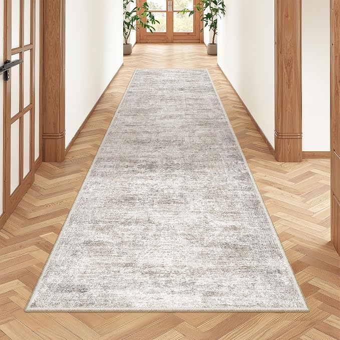 2'6 x 8' Runner Rug Non Slip,Washable Kitchen Rugs,Taupe | Neutral Rugs for Kitchen,Entryway,Bedroom,Bathroom,Nursery Room,Thin,Soft Runner Rug,Stain Resistant Indoor Carpet