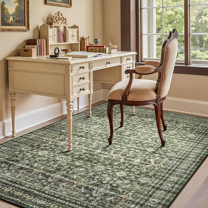 Lofus 5x8 Area Rug for Living Room,Green Washable Area Rugs with Non-Slip Backing,Soft Boho Carpets for Bedroom Dining Room Home Office Indoor Nursery