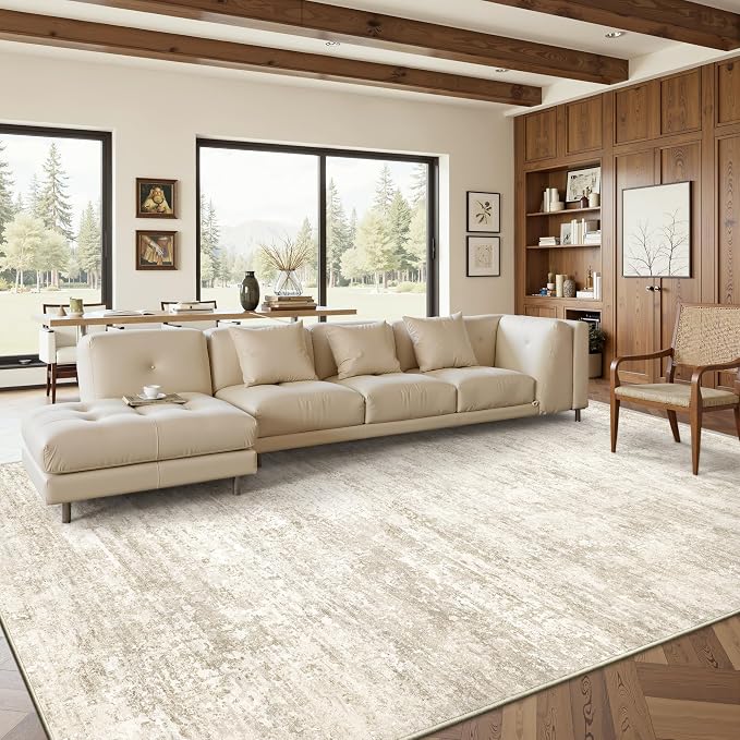 Art&Tuft Washable Rugs 8x10, Anti-Slip Backing Abstract 8x10 Area Rugs for Living Room, Foldable Stain Resistant Machine Washable Area Rug(8'x10', Beige)