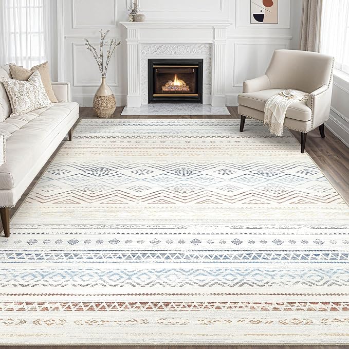 Tortania Area Rug Living Room Rugs- 6x9 Washable Large Soft Neutral Boho Moroccan Bohemian Farmhouse Rug Indoor Floor Carpet for Bedroom Under Dining Table Home Office Decor - Multicolor